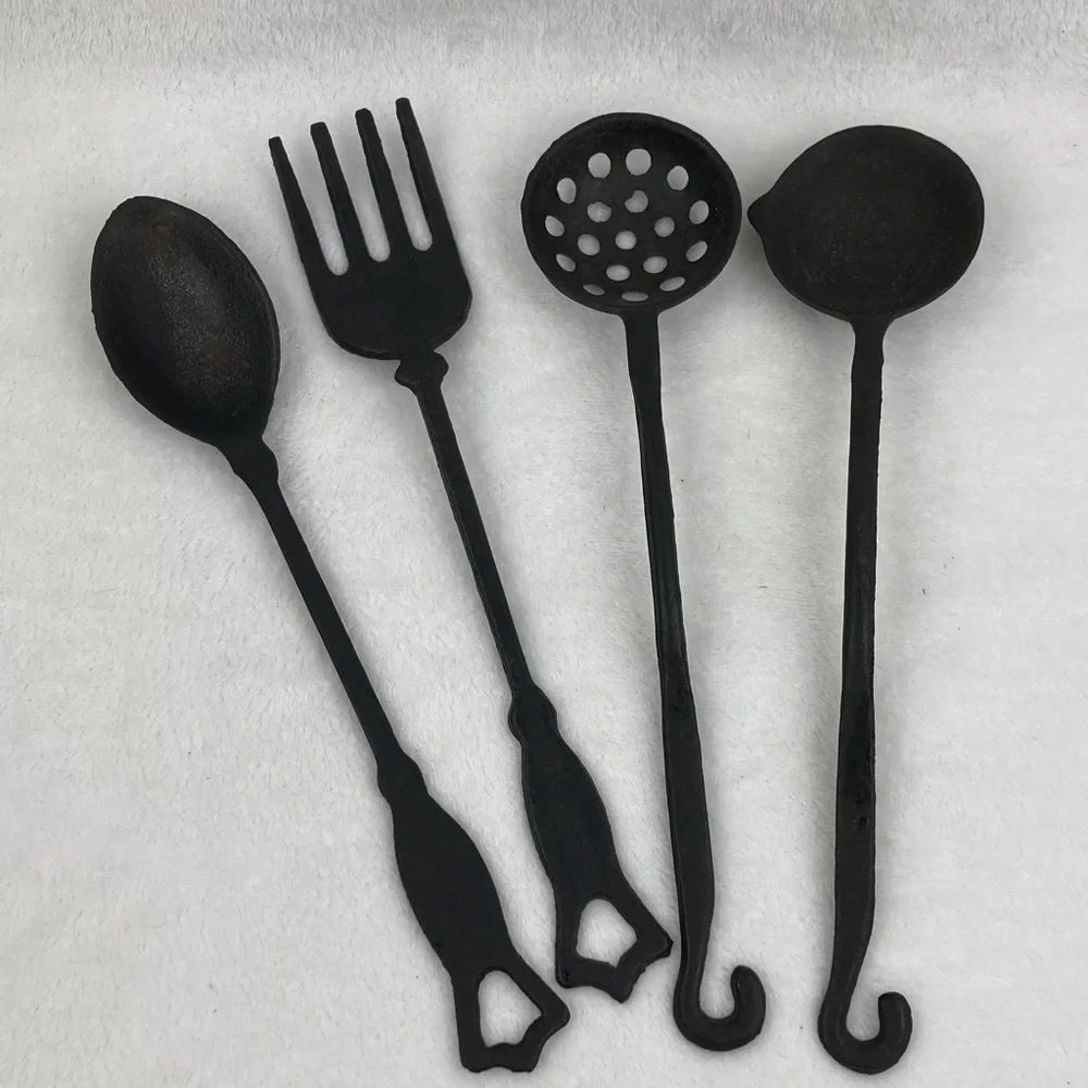 Vintage Set of 4 Black Cast Iron Kitchen Tools 11”